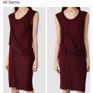 Allsaints Burgundy Sleeveless Ruched Dress size 0
